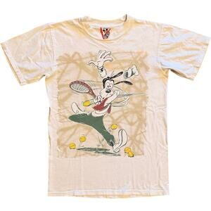 Vintage 90s Disney Goofy Tennis Graphic Art T-Shirt White Men's Size Small